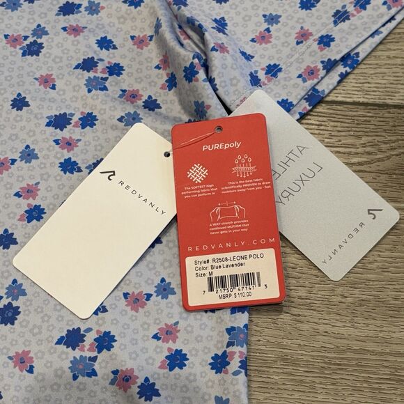 Redvanly Leone Golf Polo Shirt Mens Medium Blue Lavender Geometric NWT Preppy - Picture 5 of 6